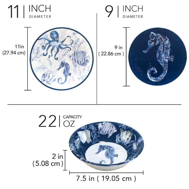 Certified International Sea Life Melamine 12-piece Dinnerware Set, Service for 4