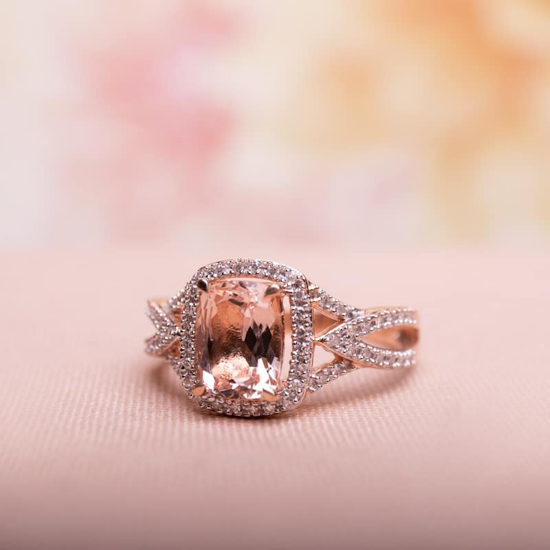 Miadora Signature Collection 10k Rose Gold Cushion Morganite 1/6ct TDW Diamond Engagement Ring