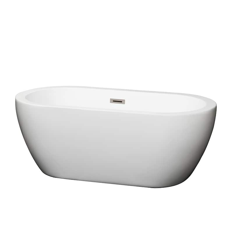 Wyndham Collection Soho 60-inch White Freestanding Soaking Bathtub - White, Brushed Nickel Trim
