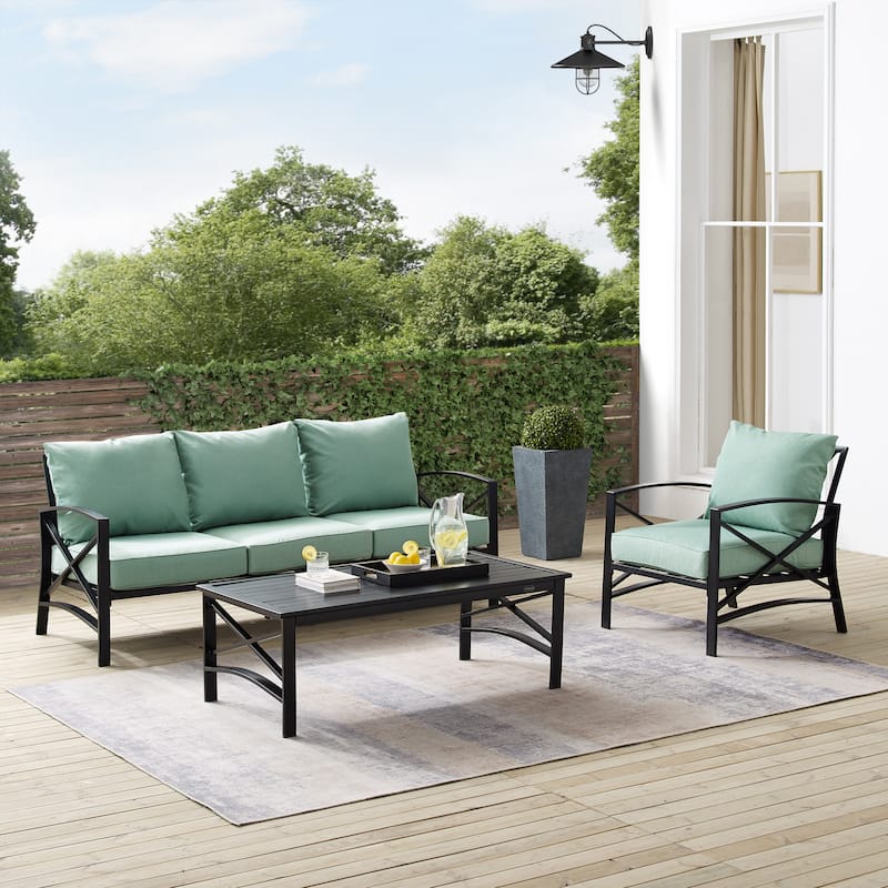 Crosley Kaplan 3Pc Outdoor Sofa Patio Furniture Set - 119 W x 68.5 D x 32 H
