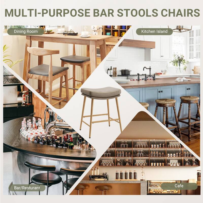 RENEWLINE Metal Bar Stools, 24 Inch Backless Counter Height Stools（Set of 2/3/4/6） with PU Leather Seat & Footrest