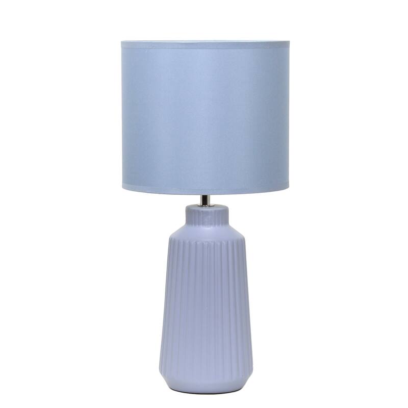 Vertical Grooved Ceramic Table Lamp with Drum Shade - 16" - Slate Blue