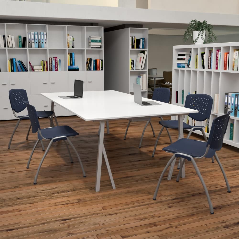 5 Pack 880 lb. Capacity Plastic Stack Chair with Powder Coated Frame