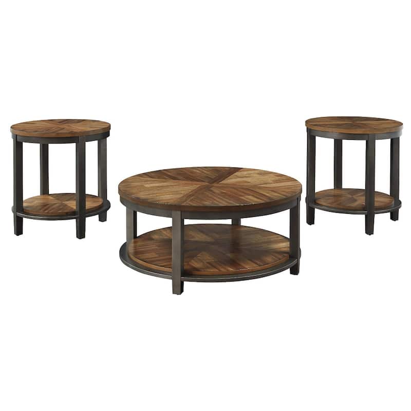 Roybeck Table (Set of 3) - Light Brown/Bronze - 38" W x 38" D x 18" H