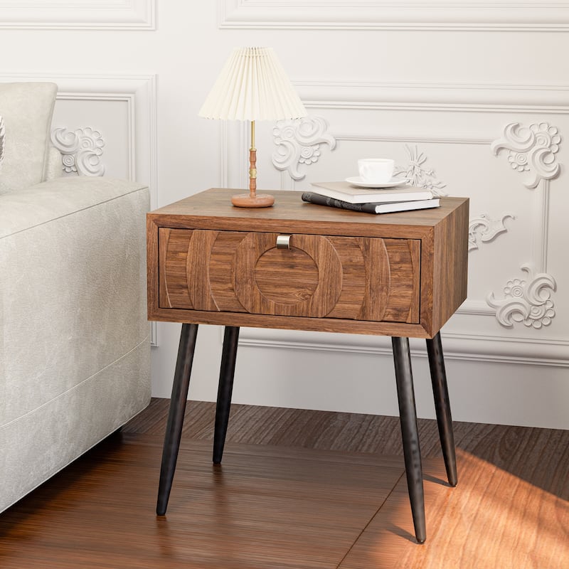COSIEST Solid Wood Brown Nightstands w Drawers