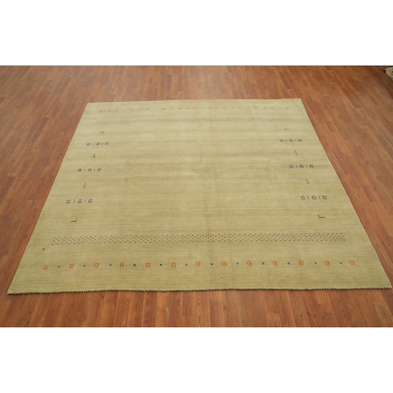 Hand Knotted Oriental 100% Wool Carpet Tribal Animal Pictorial Yellow & Gold Gabbeh Area Rug - 8' 0'' X 8' 1''