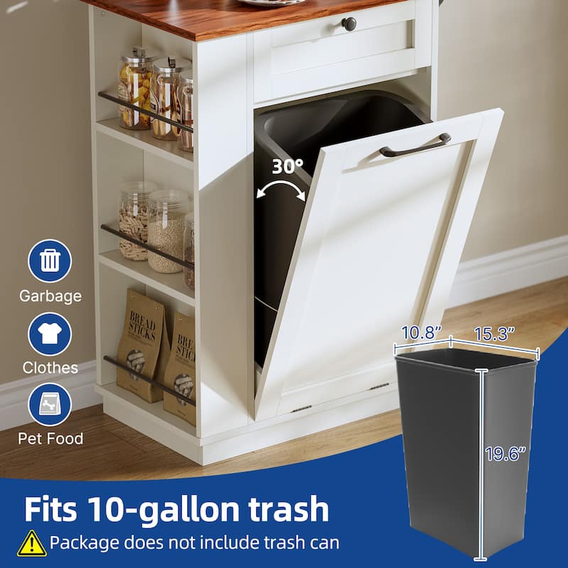 Moasis Tilt Out Trash Can Cabinet with Storage Drawer & Drop Leaf