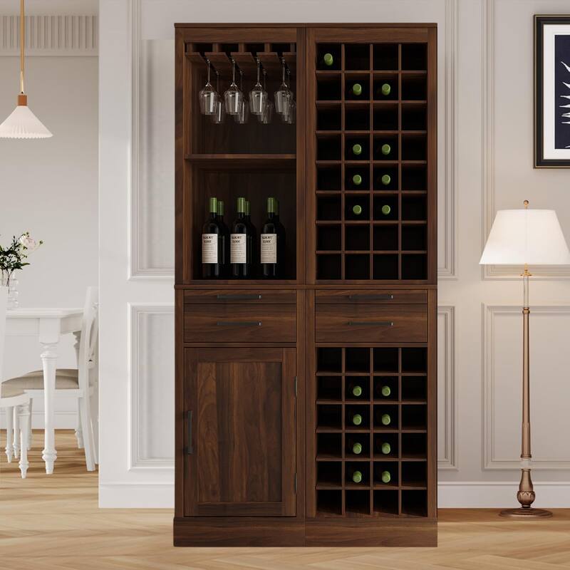 Modular Combination Wine Bar Cabinet Set ,Multi-Storage Cabinet with Open Shelves and Wine Glasses Rack