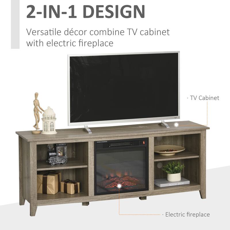 HOMCOM 2-IN-1 Design TV Stand and Electric Fireplace with 4 Cable Management, LED Flame, Fits for 65'' TV
