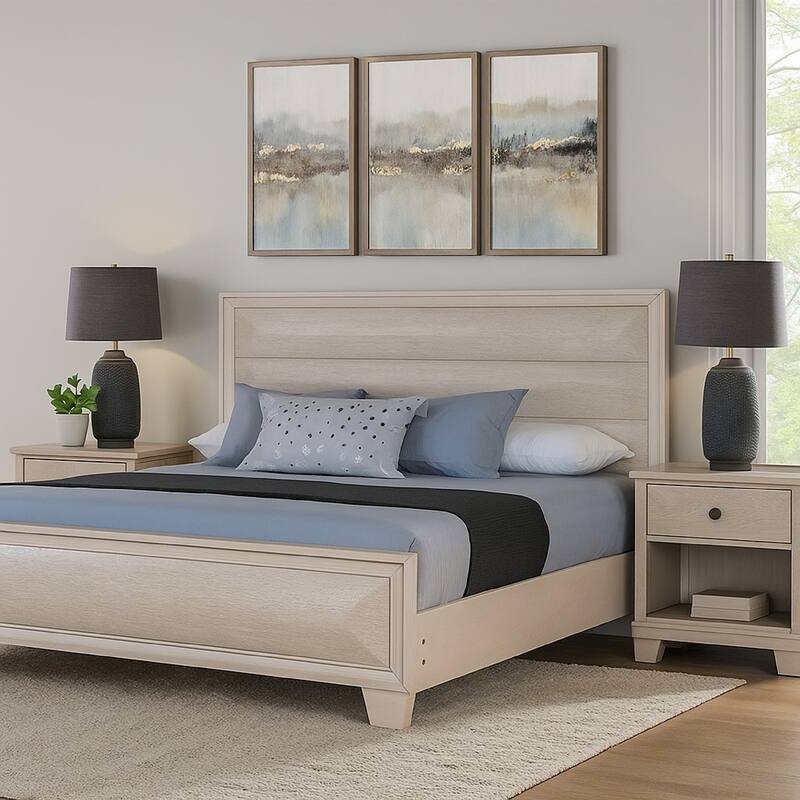 Nitz King Bed, Paneled White Oak Wood Headboard, Beveled Fronts