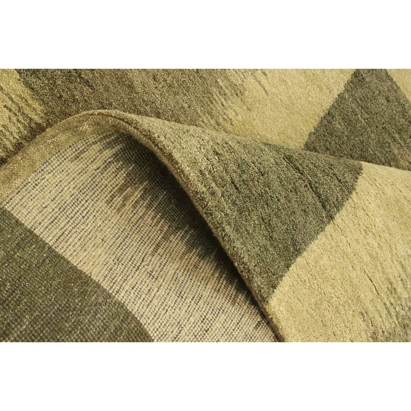 Hand Knotted Oriental 100% Wool Carpet Modern Geometric Green Gabbeh Area Rug - 7' 10'' X 5' 7''
