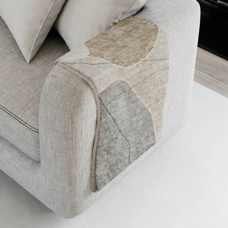 Premium Machine Washable Abstract Contemporary Sherpa Throw Blanket - Beige - 4'2" x 5'10"