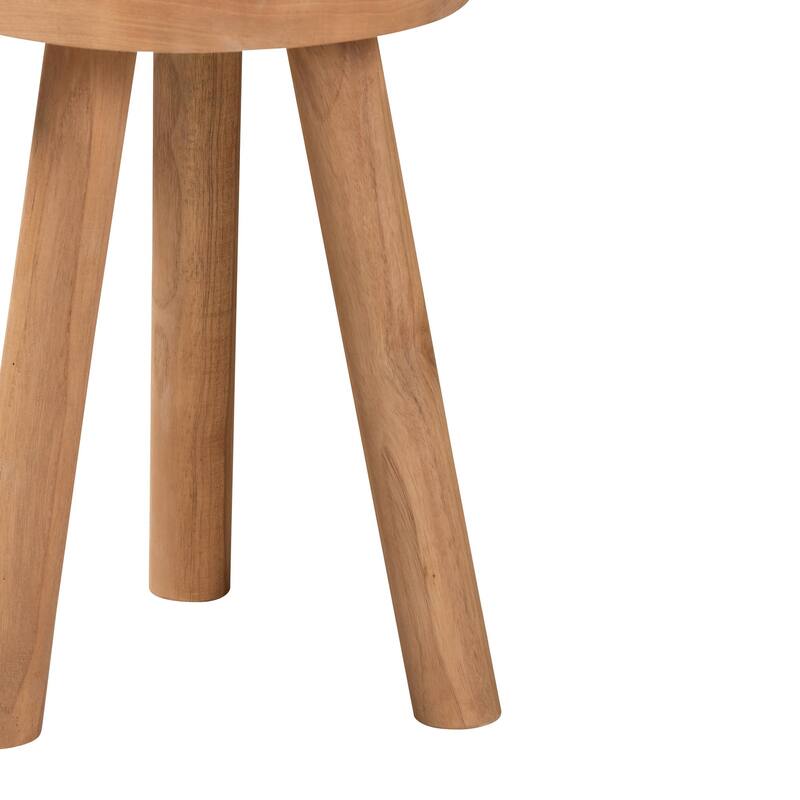 Terah Mid-Century Modern Natural Brown Teak Wood Ottoman Footstool