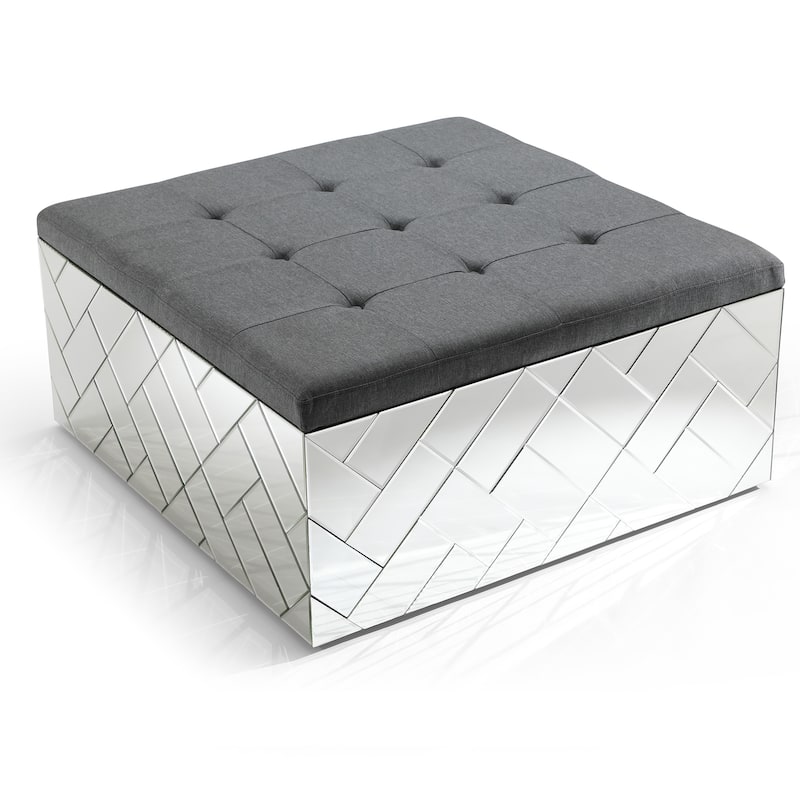 Decor 39 in. Silver Square Dark Gray Fabric Top Coffee Table