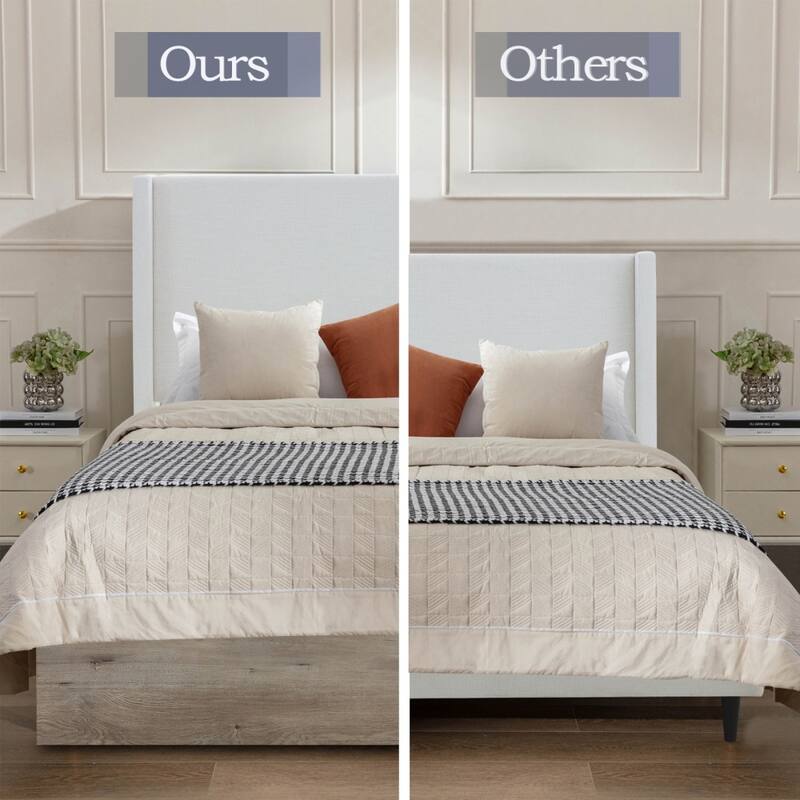 Rustic Queen Size Upholstered Wingback Bed with 54" High Headboard
