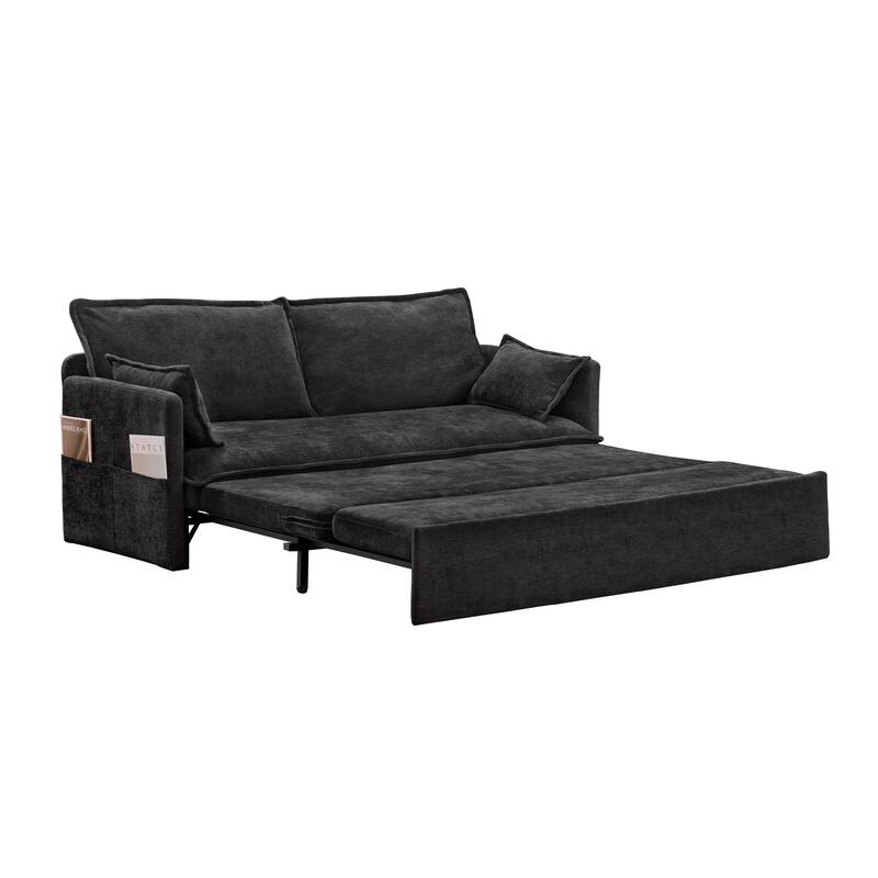2-in-1 Pull-Out Sofa Bed, Couch Loveseat with Side Storage Pockets, Convertible Sleeper Sofa with USB Charging