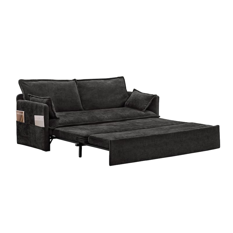59.5" Upholstered Sofa Bed, Convertible Sleeper Sofa, Pull out Couch with Charging Station & Side Pockets, Loveseat Chair