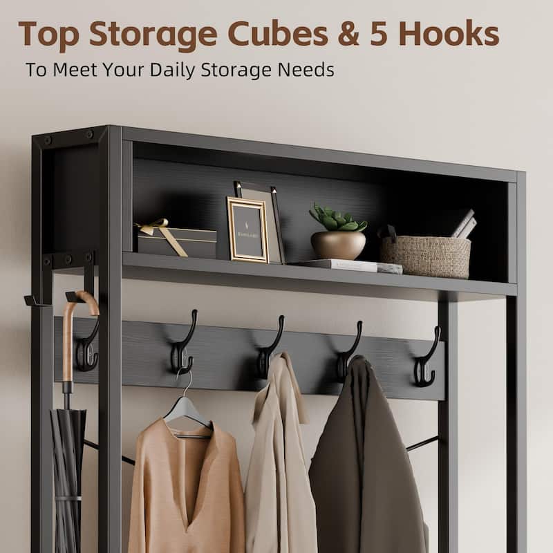 5-in-1Hall Tree Entryway Shoe Rack with 7 Hooks& 3 Drawers
