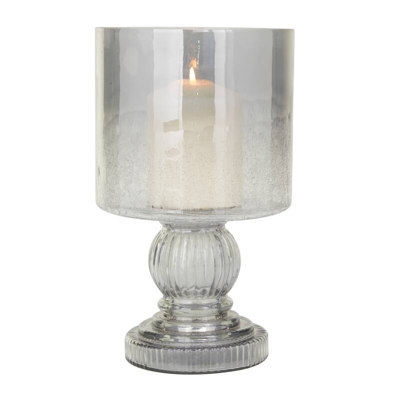 Black Glass Handmade Turned Style Pillar Hurricane Lamp with Smoked Glass Finish - 6 x 6 x 10