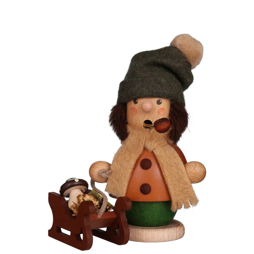 5.25" Orange, Green, and Brown "Little Boy With Sled" Incense Burner