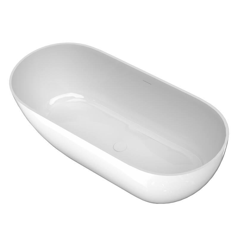 ABRUZZO Glossy White Freestanding Solid Surface Bathtub with Overflow and Pop-up Drain