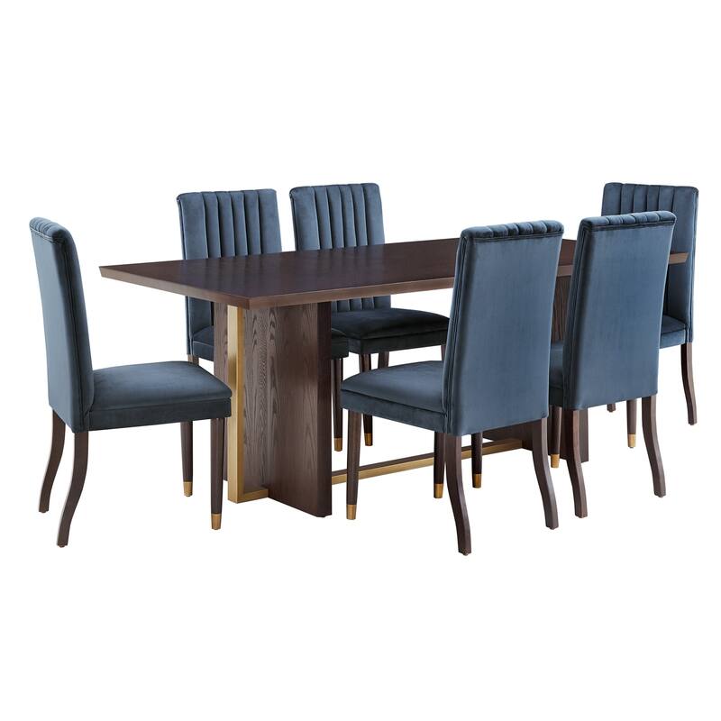 Andrea Espresso and Velvet 7-Piece Dining Set by iNSPIRE Q Modern - Blue