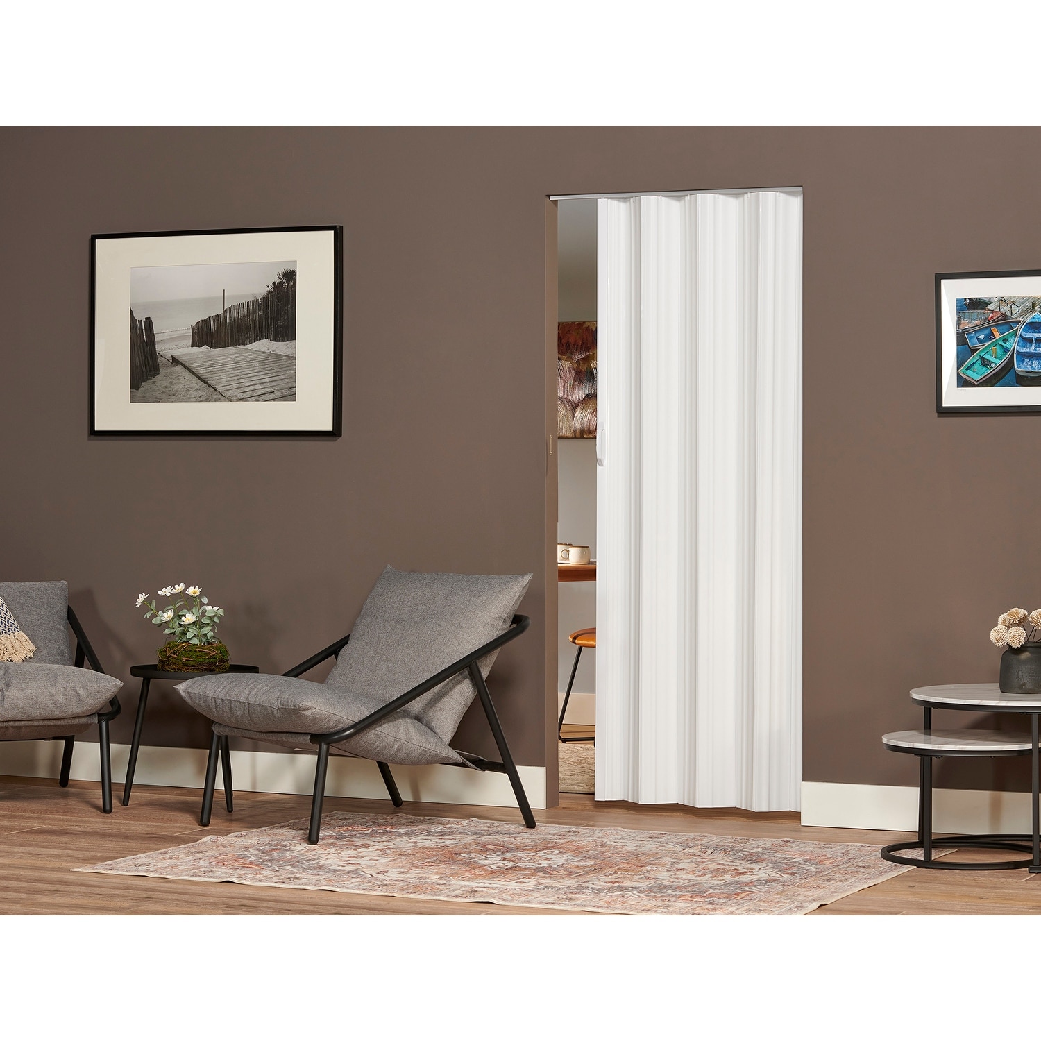 Spectrum Dunes White PVC Folding Closet Door Accordion Door 36 x 80