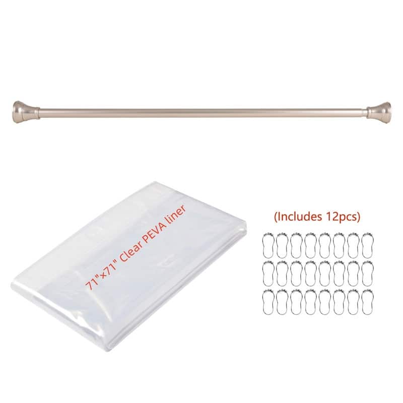 Utopia Alley Adjustable 72-Inch Rust-Proof Aluminum Shower Curtain Tension Rod - Included PEVA Shower liner and shower hooks - Brushed Nickel