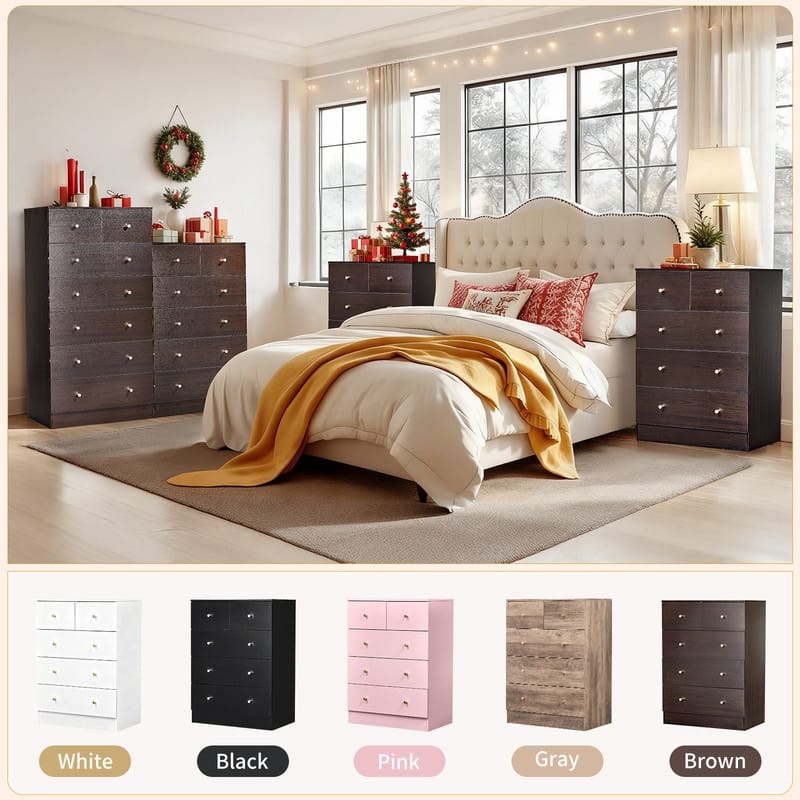 5-Drawer Dresser For Bedroom And Chest Of Drawers With Sturdy Construction Wood Storage Organizer For Closet