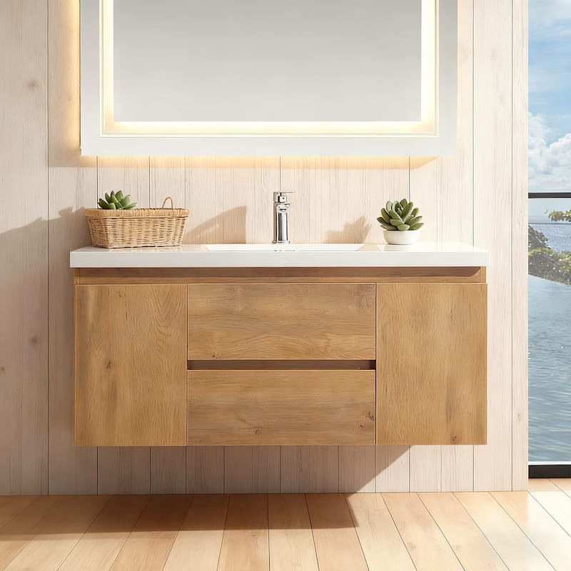 RupheonD 24" 30" 36" 48" Floating Bathroom Vanity in Warm Oak
