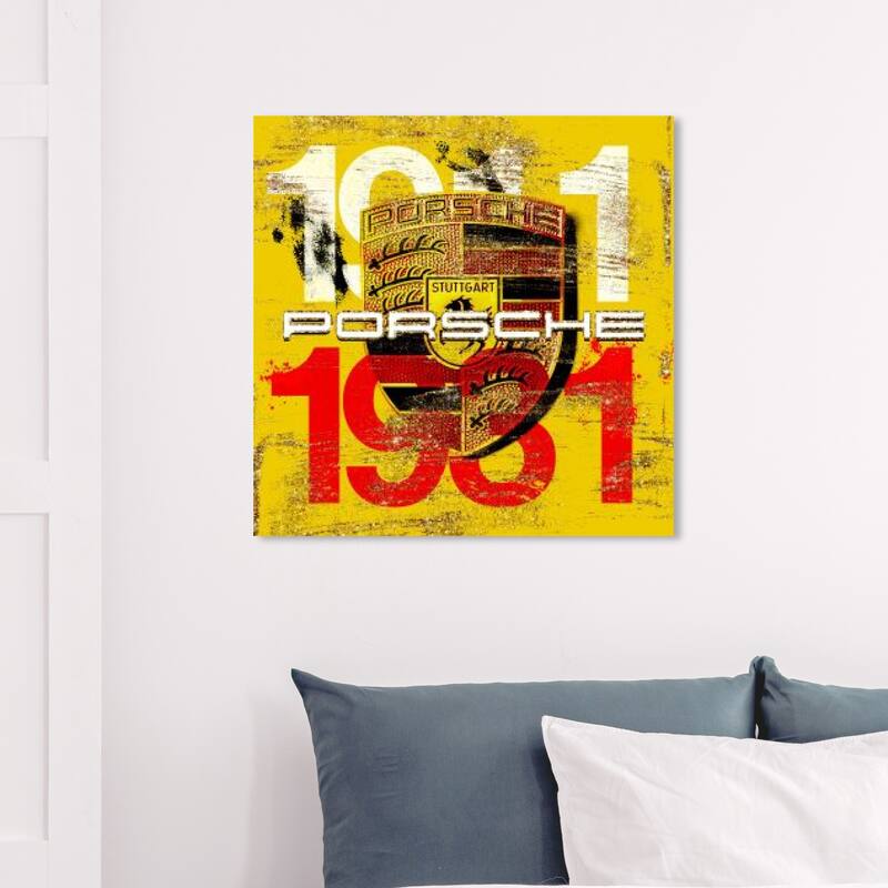 Hatcher and Ethan Prints 'Famous Race car' Transportation Yellow Wall Art Canvas Print - 30 x 30