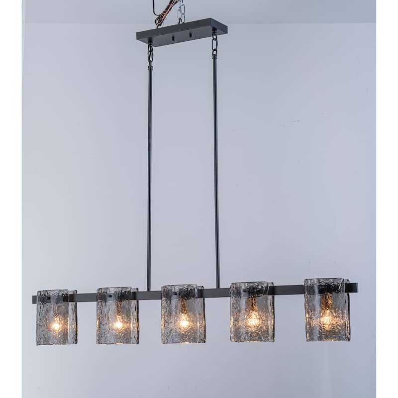 47.2" Linear 5-Light Textured Smoke Glass Chandelier Modern industrial Kitchen Island Pendant - 47.2" W x 5.1" D x 7.5" H