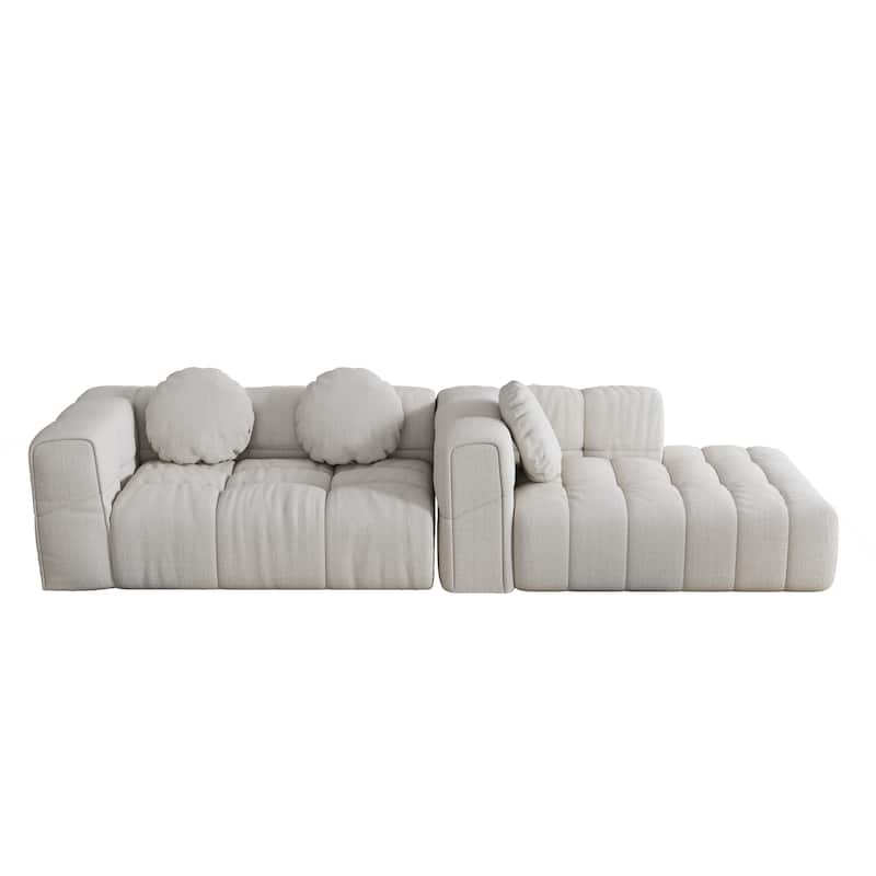103" Chenille L-Shaped Sectional Sofa with Left Recliner, 3 Pillows and Modular Design