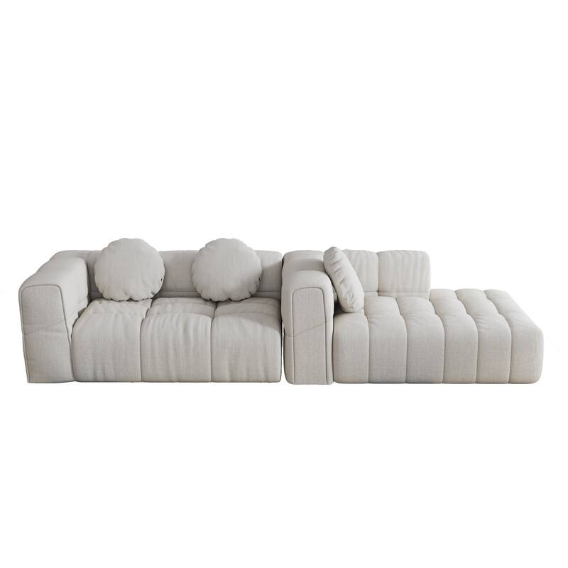 Modern Upholstered Combination Sofa Set,Fully Compressed Modular 103" L-Shaped ,Set With 3 Pillows