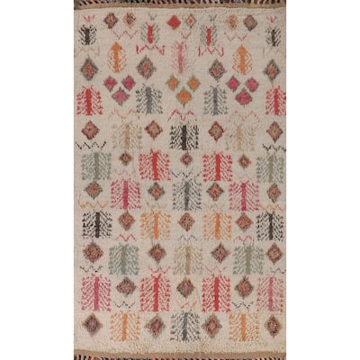 Tribal Moroccan Oriental Area Rug Hand-Knotted Wool Carpet - 5'0" x 8'7"
