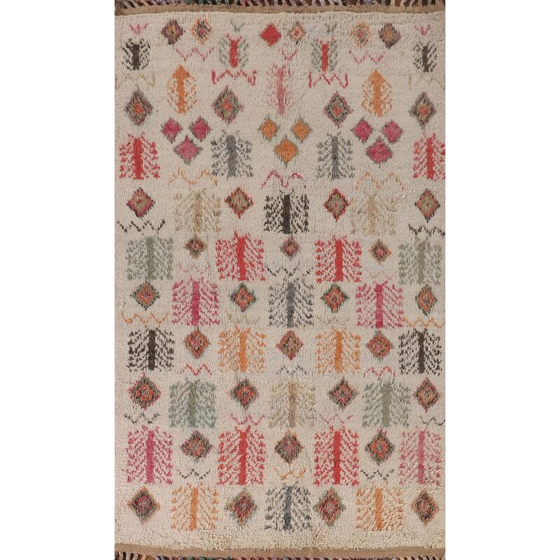 Tribal Moroccan Oriental Area Rug Hand-Knotted Wool Carpet - 5'0" x 8'7"