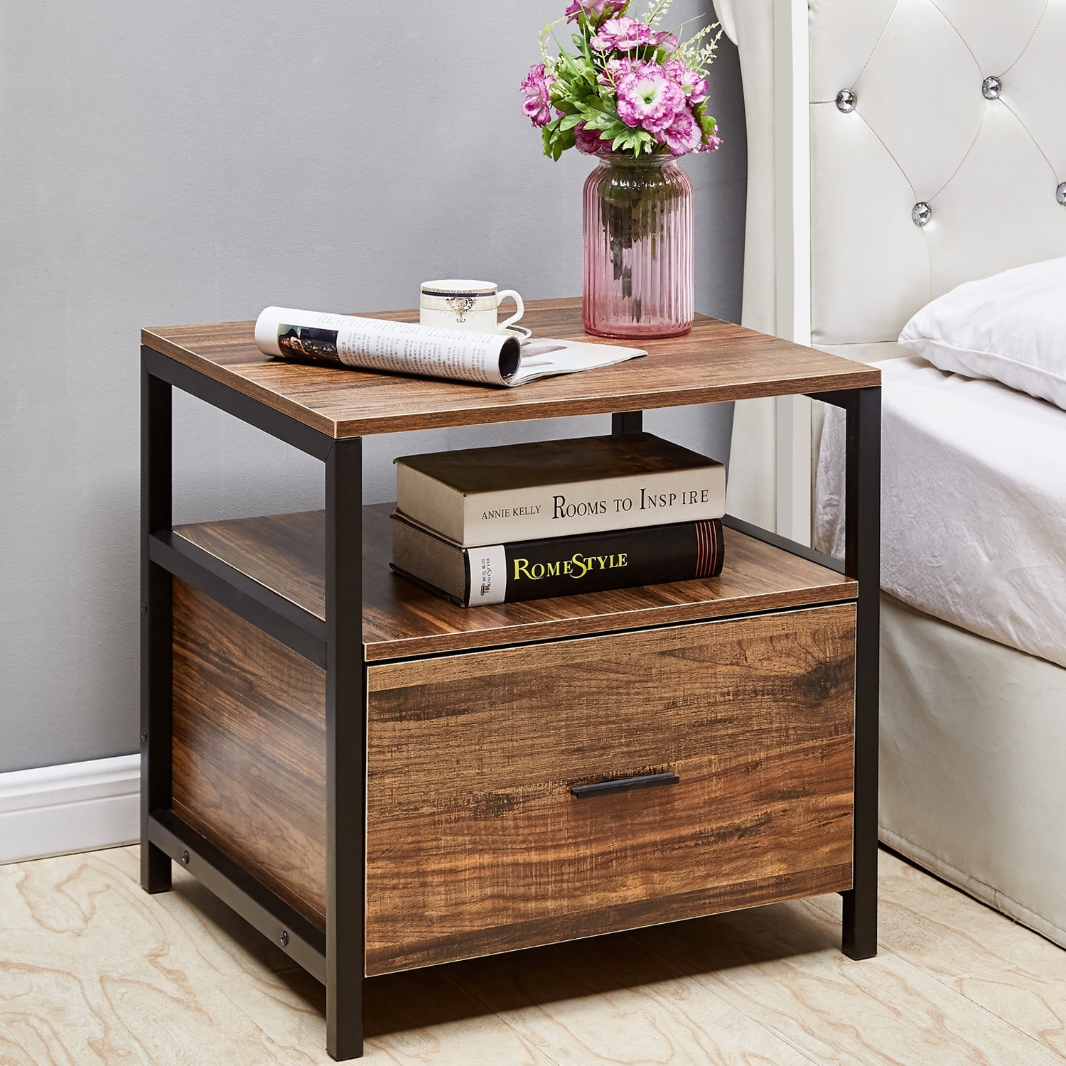 VECELO Square Nightstand/Bedside Table/End Table/Coffee Table 