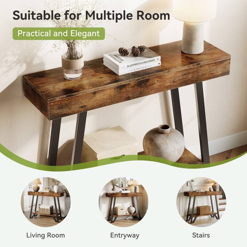 40.5 Inches Small Narrow Console Table with 2-Tier Storage Shelf - 40.5" W x 11.81" D x 31.5" H