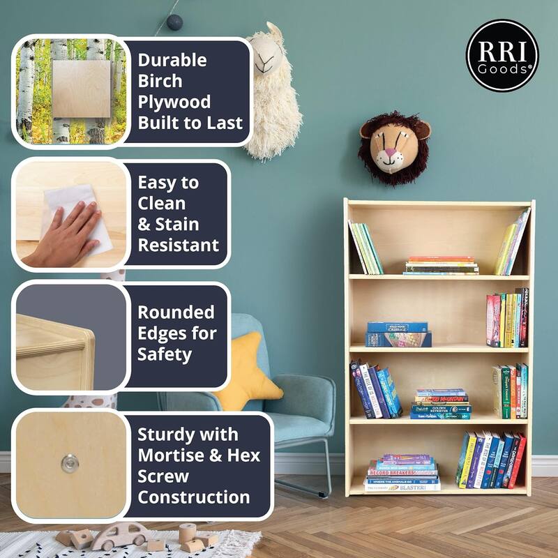 RRI Goods 3-Shelf Bookcase, Montessori Bookshelf N Storage Unit in Birch Plywood, Arts Crafts Supplies Organizer for Toddlers