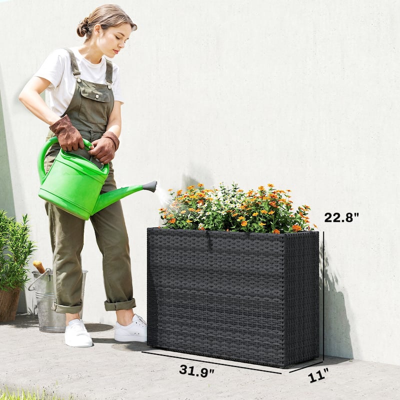 Outsunny Raised Garden Bed with Adjustable Foot Pads for Patio, Balcony, PE Rattan Wicker Planter