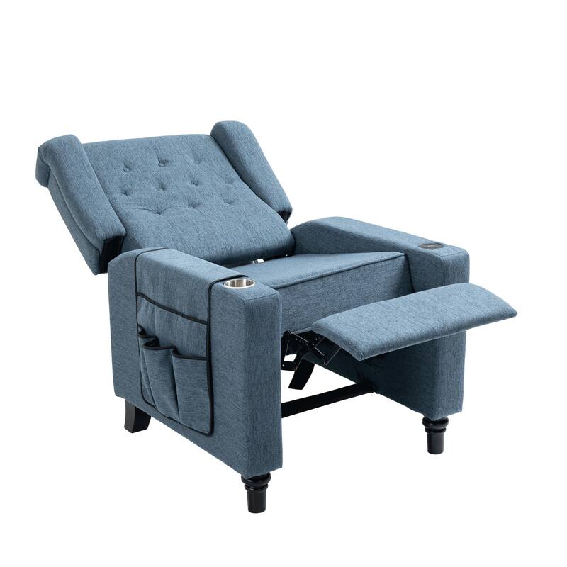 Navy Blue Accent Chair Recliner Chair, Modern Button Tufted Wingback