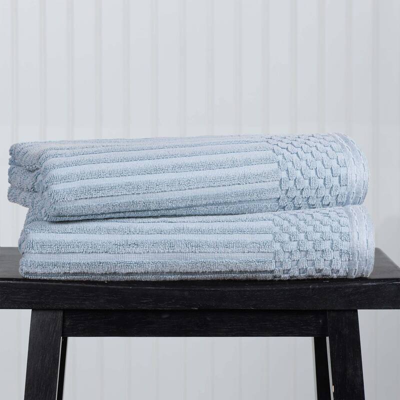 Superior Ribbed Cotton Absorbent Heavyweight Bath Towel Set - 2PC Bath Towels - Slate Blue