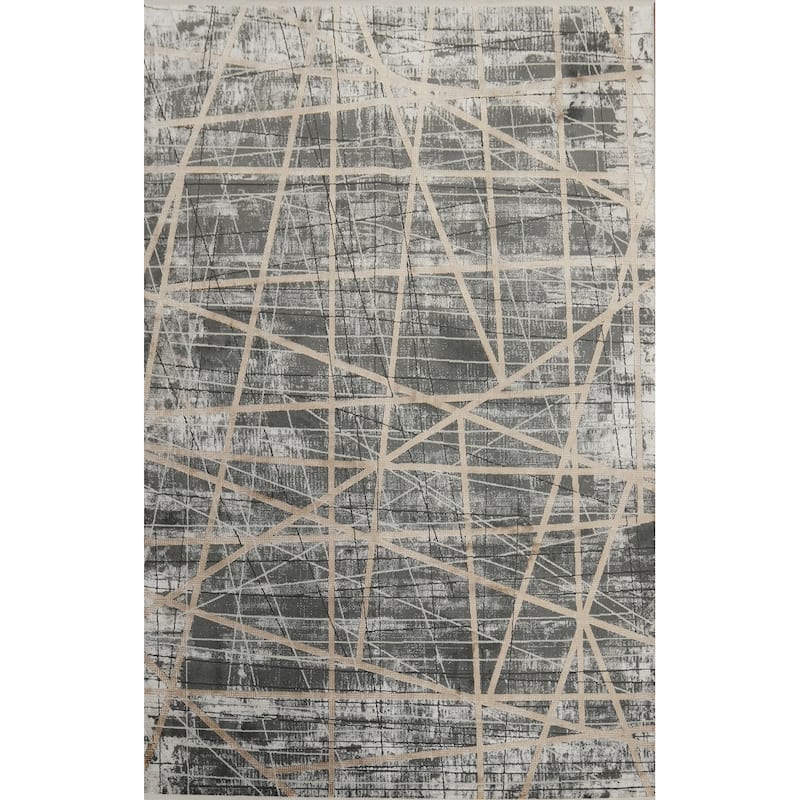Machine Made Oriental Polyester Carpet Modern Geometric Greys & Charcoal Modern Area Rug - 7' 5'' X 5' 2''