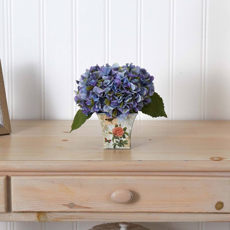 Antique Silk Floral Arrangement with Planter - Home Office Decor, 9 Inch Tall Faux Flowers, Elegant DÃ©cor Accent