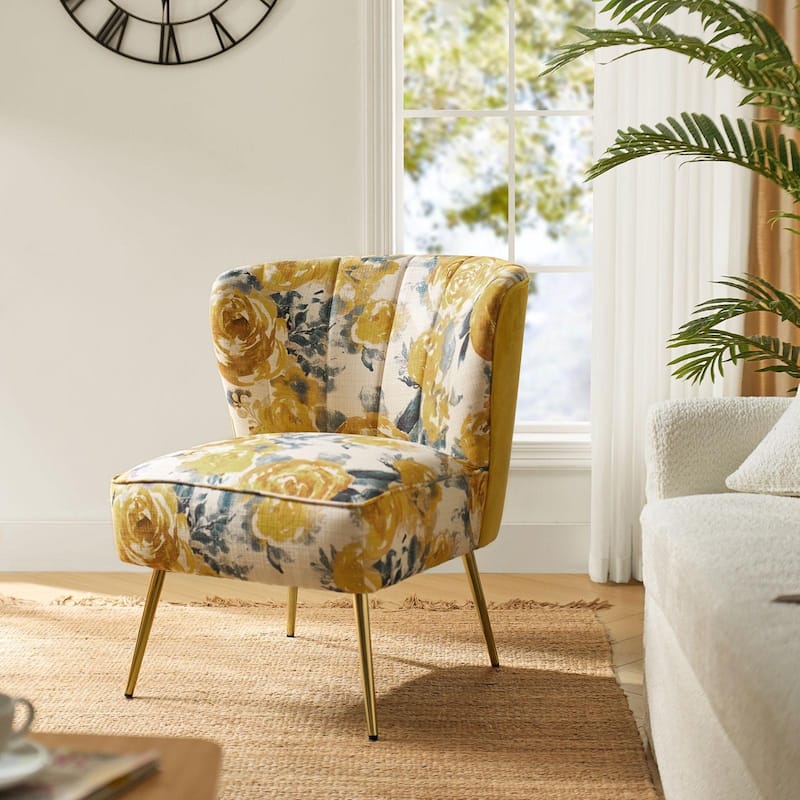 Amata Bold Patterned Tufted Side Chair with Goldtone Legs