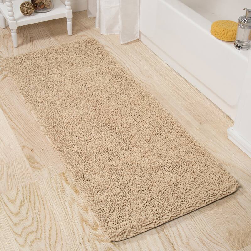 58x24-Inch Bathroom Runner with Non-Slip Backing - Absorbent High-Pile Chenille Memory Foam Bathroom Rug by Windsor Home - Ivory