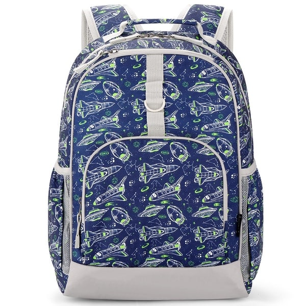slide 2 of 5, Space Backpack for Boys Backpack Elementary School Backpack Kids 17 inch Kindergarten Backpack for Boys, Blue Space Blue-green