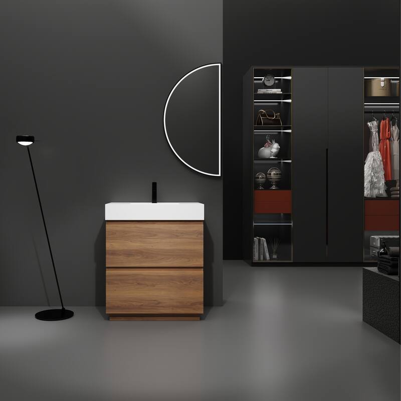 30" Bathroom Vanities with Single Sink Combo, Modern Undermount Bathroom Sink Cabinet with Double drawer