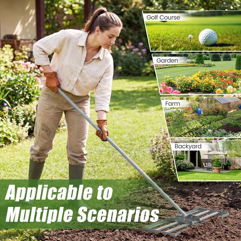 Gymax Lawn Leveling Rake 30'' x 10'' Heavy Duty Lawn Level Tool for
