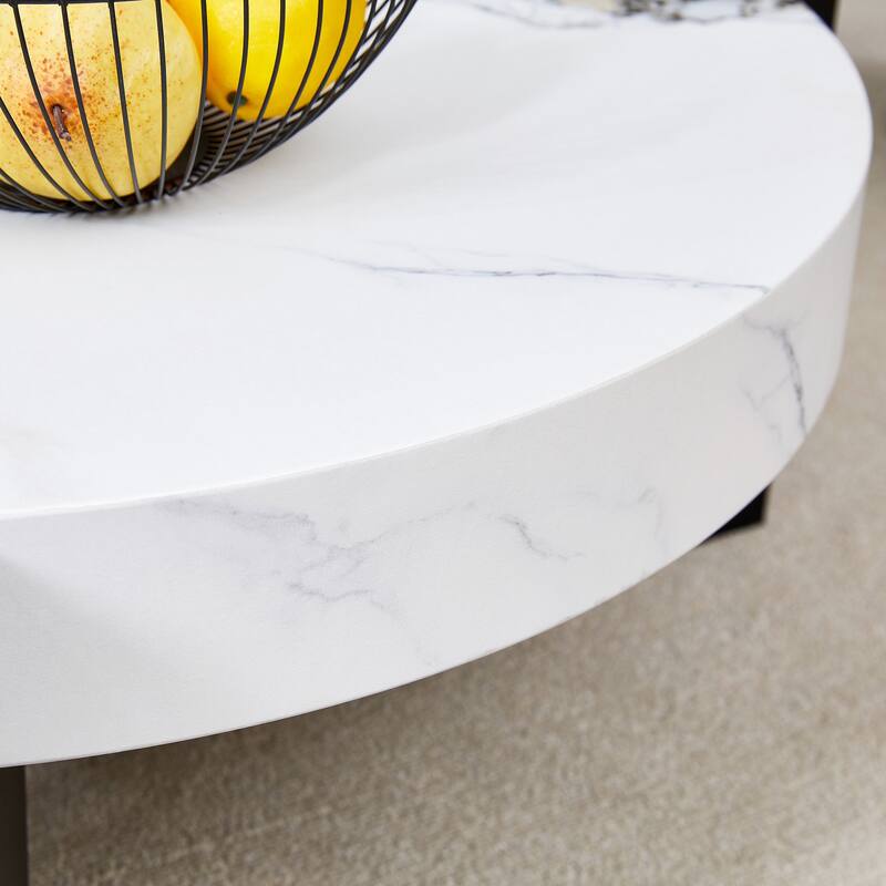 Double-Layer Round Coffee Table, Transparent Glass Top with L-Shaped Legs, Detachable Design Modern Center Table